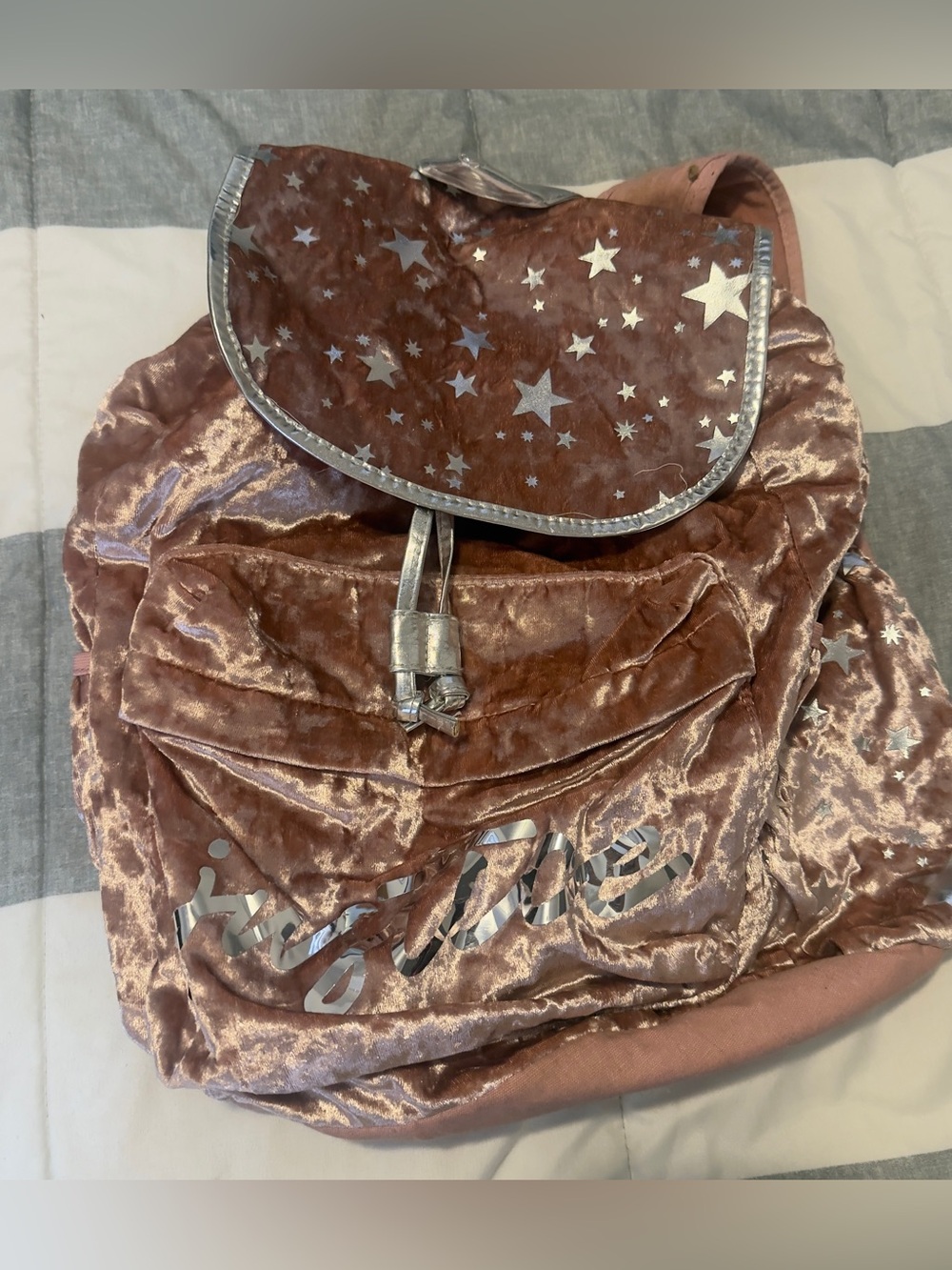Justice Rose Gold Velvet Star Backpack